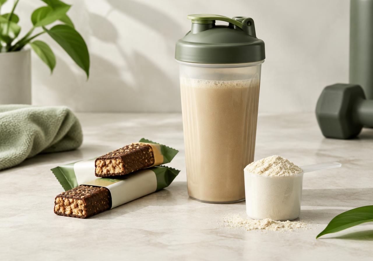 Shake de proteína e barras proteicas